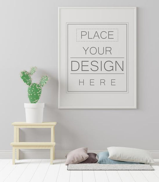 Free Poster Frame In Living Room Mockup Psd