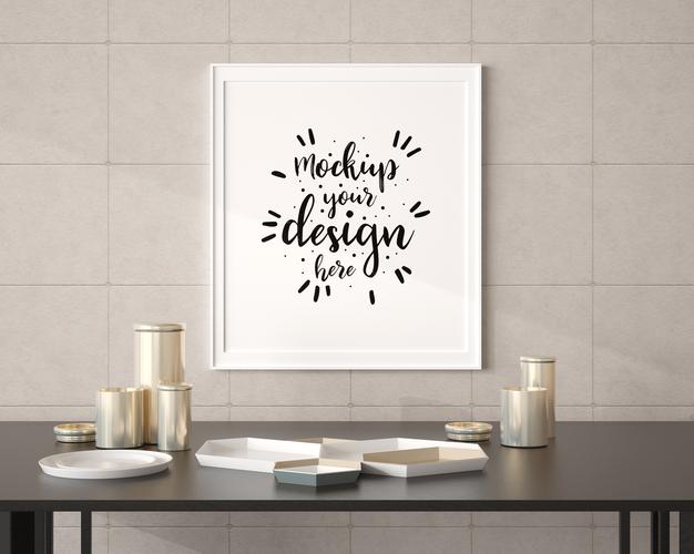 Free Poster Frame In Living Room Mockup Psd