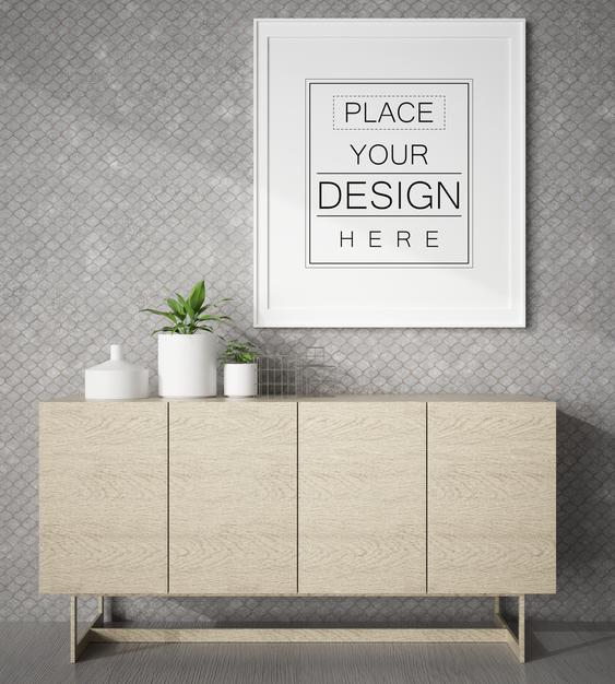 Free Poster Frame In Living Room Mockup Psd