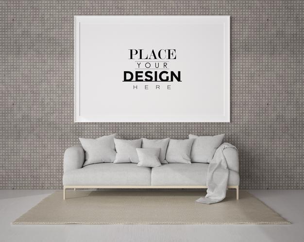 Free Poster Frame In Living Room Mockup Psd