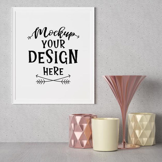 Free Poster Frame In Living Room Mockup Psd