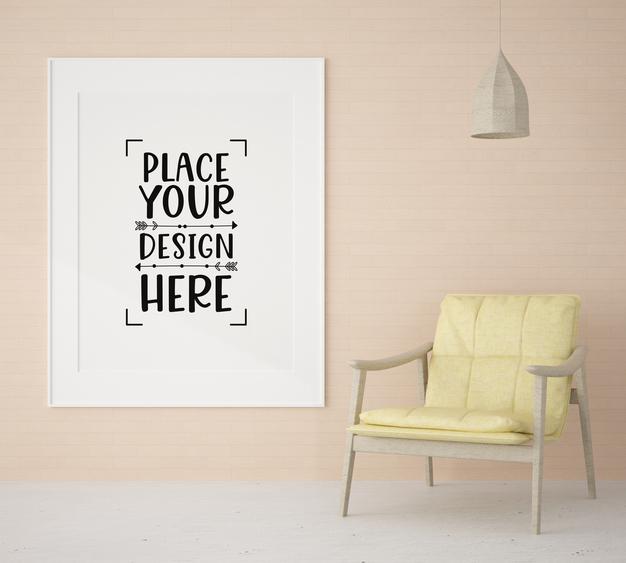 Free Poster Frame In Living Room Mockup Psd