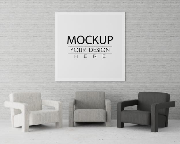 Free Poster Frame In Living Room Mockup Psd