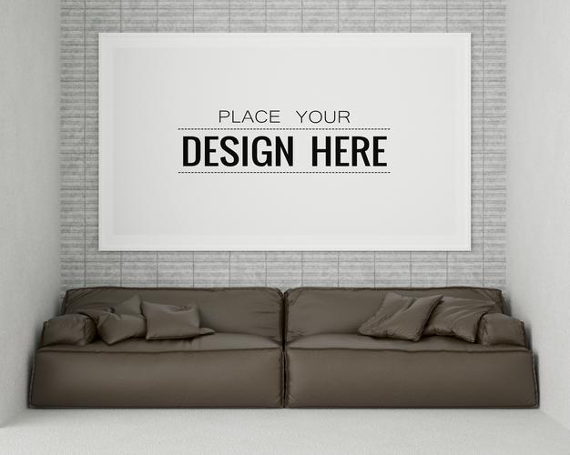 Free Poster Frame In Living Room Mockup Psd