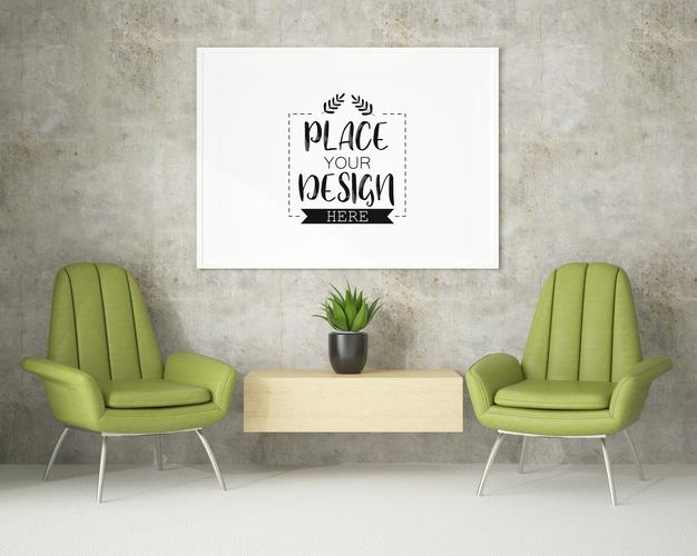 Free Poster Frame In Living Room Mockup Psd