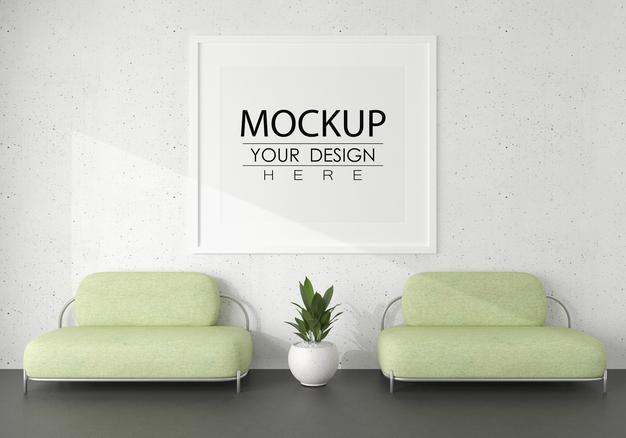 Free Poster Frame In Living Room Mockup Psd