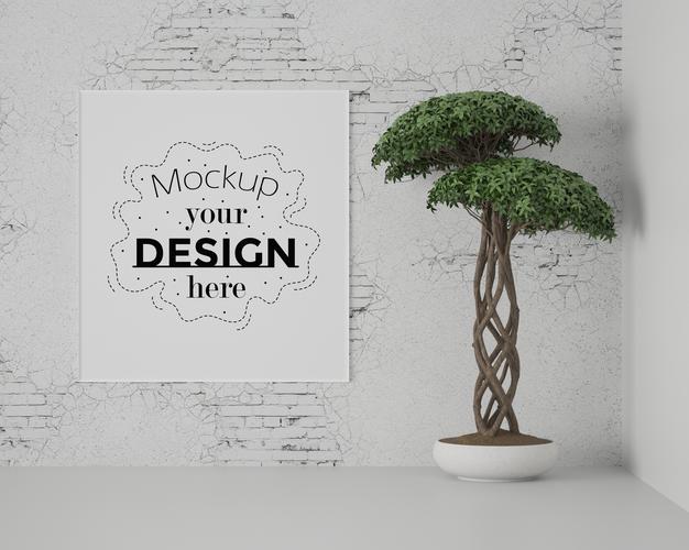 Free Poster Frame In Living Room Mockup Psd