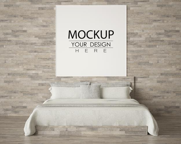 Free Poster Frame In Living Room Mockup Psd