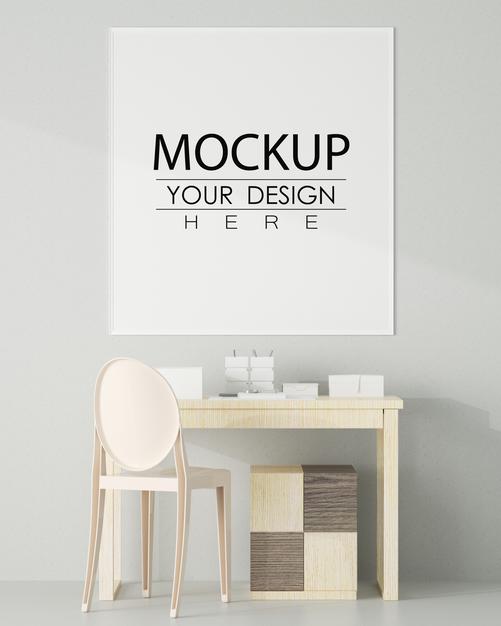 Free Poster Frame In Living Room Mockup Psd