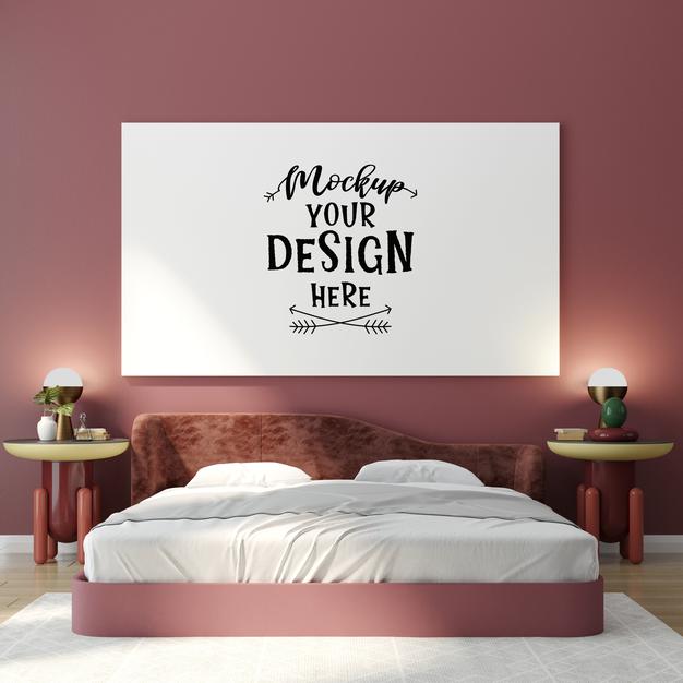 Free Poster Frame In Living Room Mockup Psd