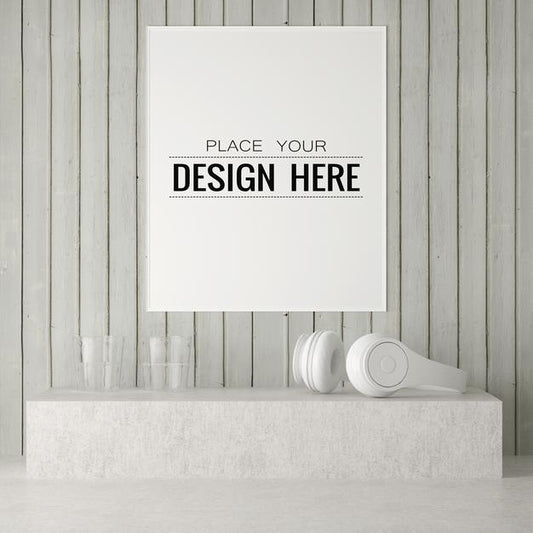 Free Poster Frame In Living Room Mockup Psd