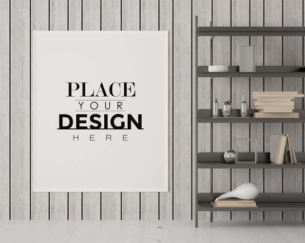 Free Poster Frame In Living Room Mockup Psd