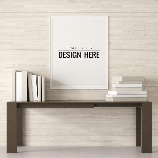 Free Poster Frame In Living Room Mockup Psd