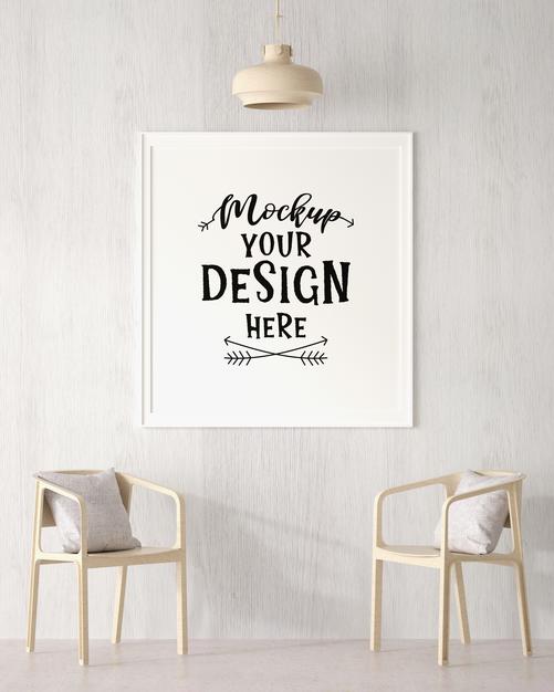 Free Poster Frame In Living Room Mockup Psd