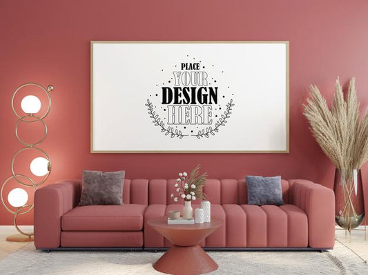 Free Poster Frame In Living Room Mockup Psd