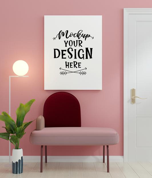 Free Poster Frame In Living Room Mockup Psd