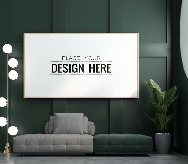 Free Poster Frame In Living Room Mockup Psd