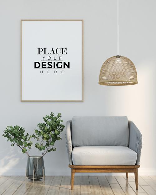 Free Poster Frame In Living Room Mockup Psd