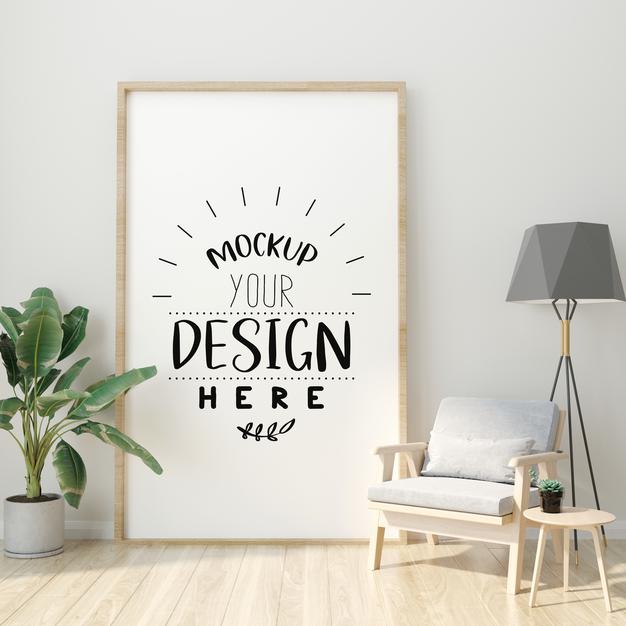 Free Poster Frame In Living Room Mockup Psd