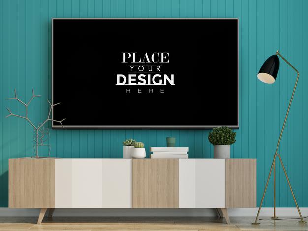 Free Poster Frame In Living Room Mockup Psd