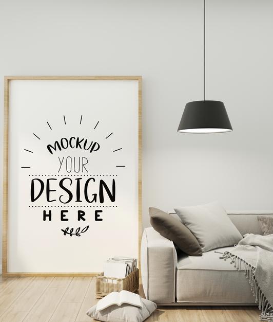 Free Poster Frame In Living Room Mockup Psd