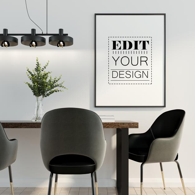 Free Poster Frame In Living Room Mockup Psd