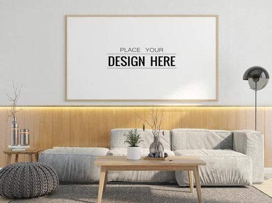 Free Poster Frame In Living Room Mockup Psd