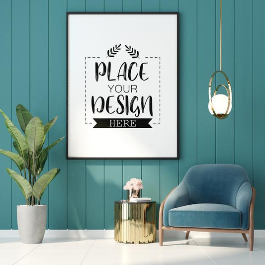 Free Poster Frame In Living Room Mockup Psd