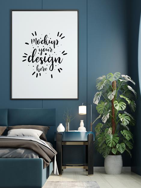 Free Poster Frame In Living Room Mockup Psd