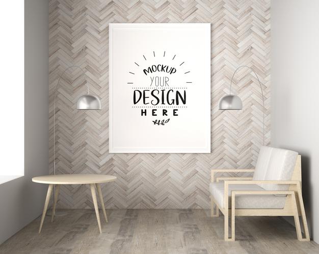 Free Poster Frame In Living Room Mockup Psd