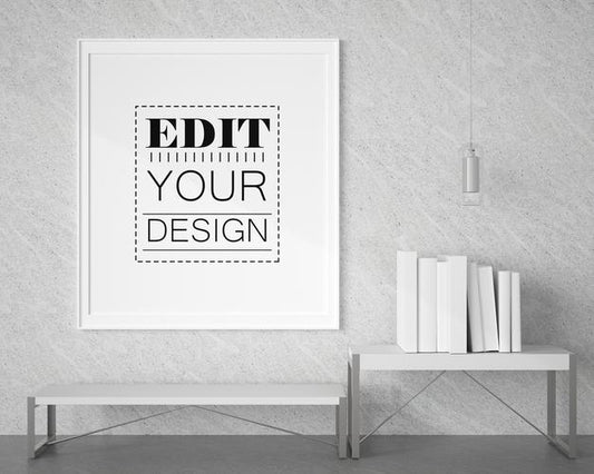 Free Poster Frame In Living Room Mockup Psd