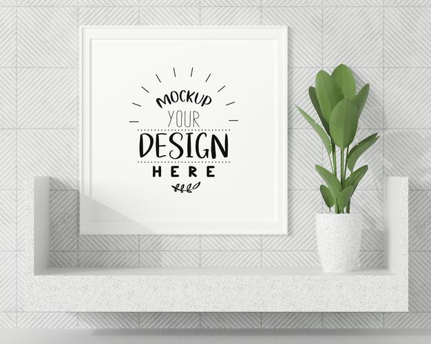 Free Poster Frame In Living Room Mockup Psd