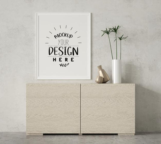 Free Poster Frame In Living Room Mockup Psd