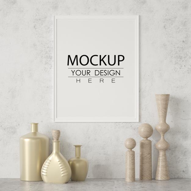 Free Poster Frame In Living Room Mockup Psd