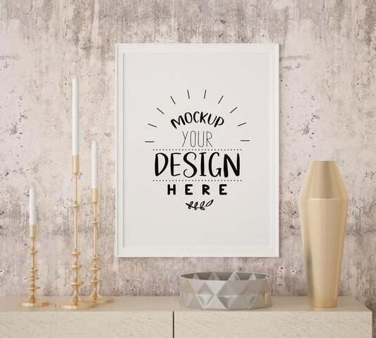 Free Poster Frame In Living Room Mockup Psd