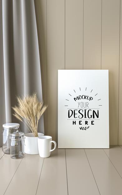 Free Poster Frame In Living Room Mockup Psd