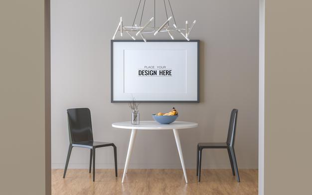 Free Poster Frame In Living Room Mockup Psd