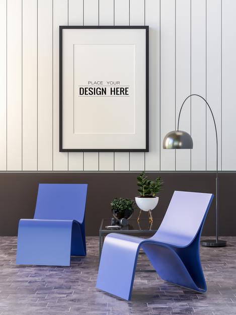 Free Poster Frame In Living Room Mockup Psd