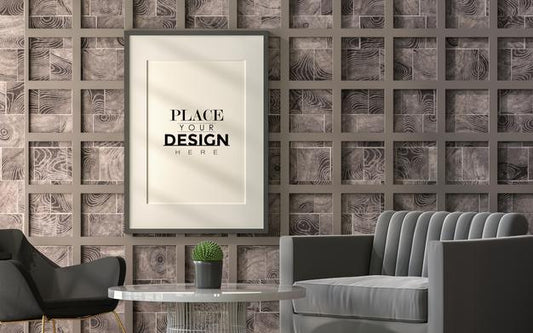 Free Poster Frame In Living Room Mockup Psd