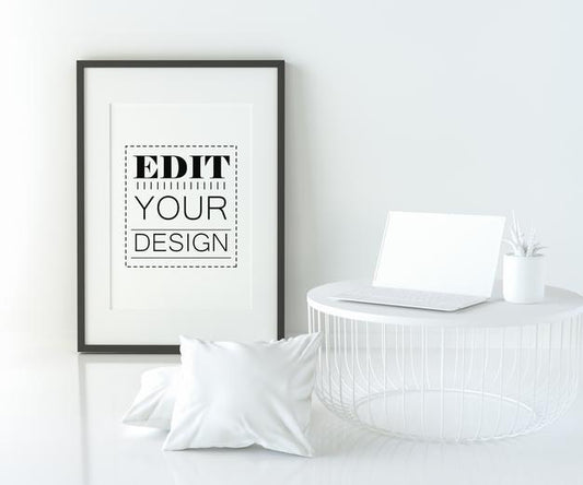 Free Poster Frame In Living Room Mockup Psd