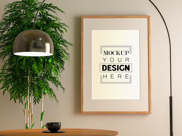 Free Poster Frame In Living Room Mockup Psd