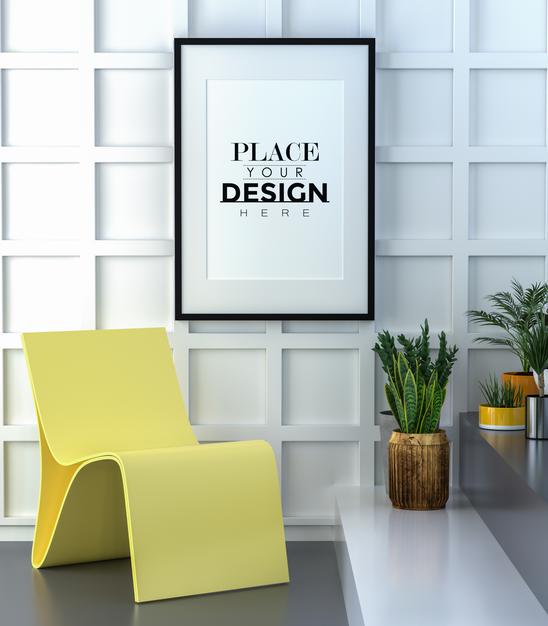 Free Poster Frame In Living Room Mockup Psd