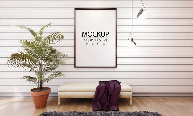 Free Poster Frame In Living Room Mockup Psd