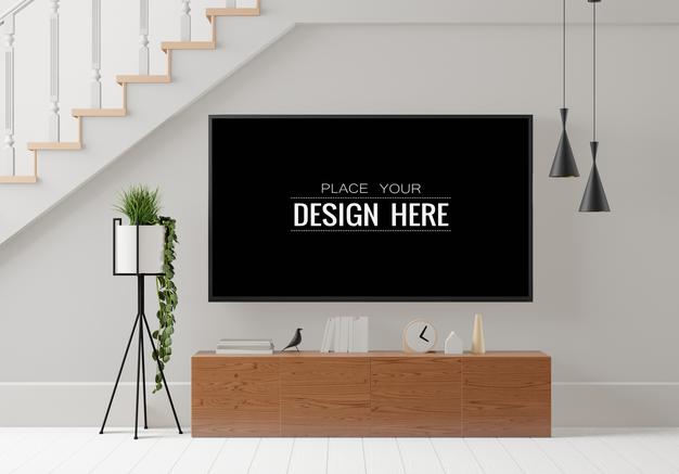 Free Poster Frame In Living Room Mockup Psd