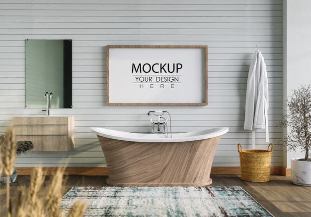 Free Poster Frame In Living Room Mockup Psd