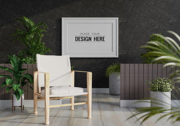 Free Poster Frame In Living Room Mockup Psd