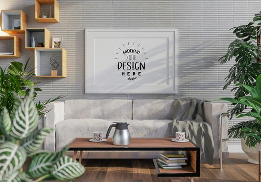 Free Poster Frame In Living Room Mockup Psd