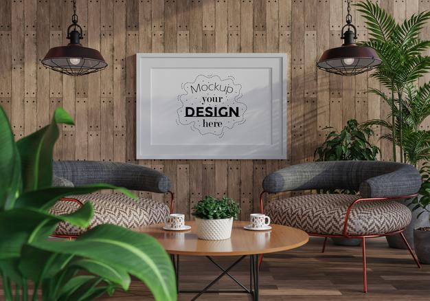 Free Poster Frame In Living Room Mockup Psd