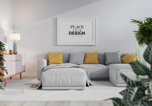 Free Poster Frame In Living Room Mockup Psd