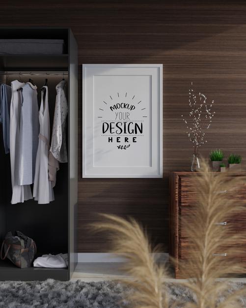 Free Poster Frame In Living Room Mockup Psd